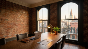 Historic New Orleans office with a conference table and a French Quarter view, representing how to compare IT companies in New Orleans