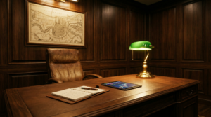 IT consulting New Orleans: classic wood-paneled office with a vintage map of New Orleans on the wall