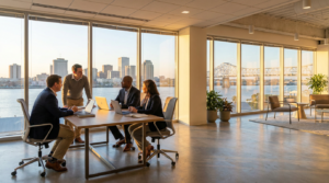 IT outsourcing New Orleans: modern office overlooking downtown and the Crescent City Connection